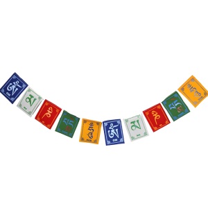A string of colorful Buddhist prayer flags.
